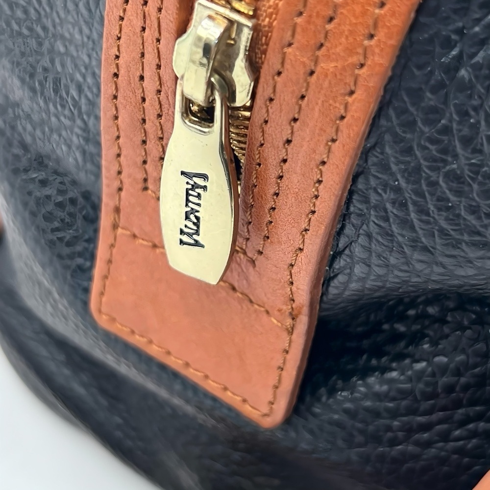 Valentina Pebbled Italian Leather Satchel Bag Navy Tan Top Handle Crossbody - Picture 8 of 14